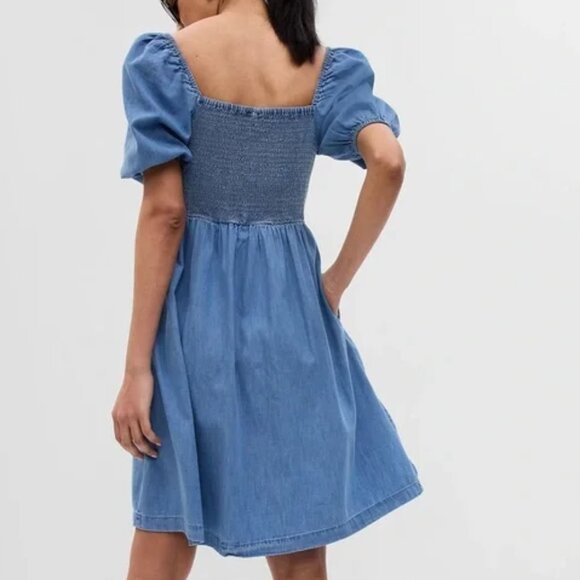 NWT Gap Puff Sleeve Denim Mini Dress with Washwell Size XXL Tall - Picture 2 of 4